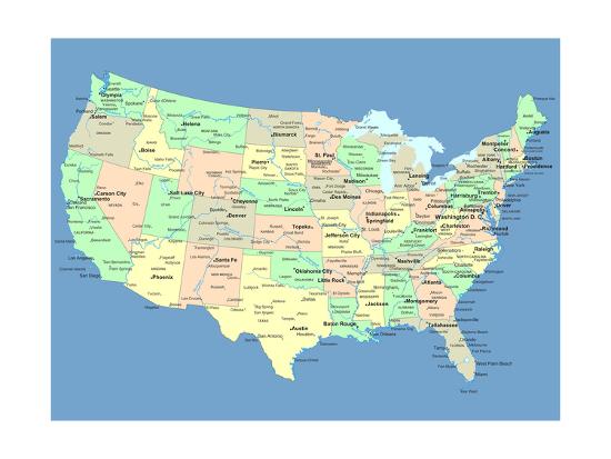 'Usa Map With Names Of States And Cities' Posters - IndianSummer