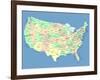 Usa Map With Names Of States And Cities-IndianSummer-Framed Art Print