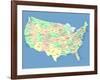 Usa Map With Names Of States And Cities-IndianSummer-Framed Art Print