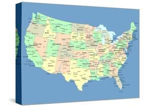 Usa Map With Names Of States And Cities-IndianSummer-Stretched Canvas