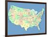 Usa Map With Names Of States And Cities-IndianSummer-Framed Art Print