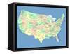 Usa Map With Names Of States And Cities-IndianSummer-Framed Stretched Canvas