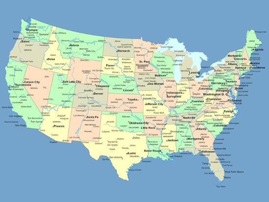 usa map with names of states and cities print indiansummer allposters com