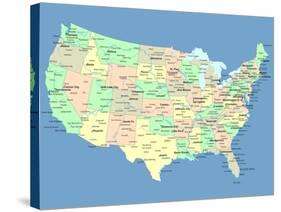 Usa Map With Names Of States And Cities-IndianSummer-Stretched Canvas