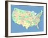 Usa Map With Names Of States And Cities-IndianSummer-Framed Art Print