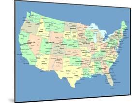 Usa Map With Names Of States And Cities-IndianSummer-Mounted Art Print