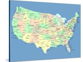 Usa Map With Names Of States And Cities-IndianSummer-Stretched Canvas