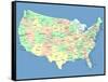 Usa Map With Names Of States And Cities-IndianSummer-Framed Stretched Canvas