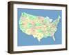 Usa Map With Names Of States And Cities-IndianSummer-Framed Art Print