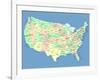 Usa Map With Names Of States And Cities-IndianSummer-Framed Art Print