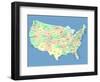 Usa Map With Names Of States And Cities-IndianSummer-Framed Art Print