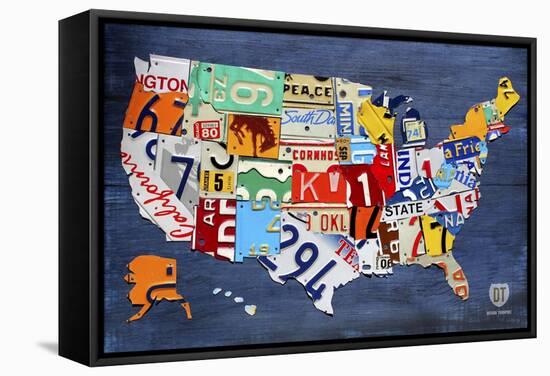 USA Map-Design Turnpike-Framed Stretched Canvas