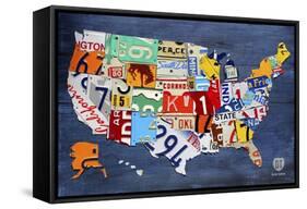 USA Map-Design Turnpike-Framed Stretched Canvas