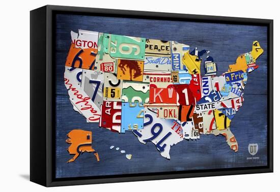 USA Map-Design Turnpike-Framed Stretched Canvas