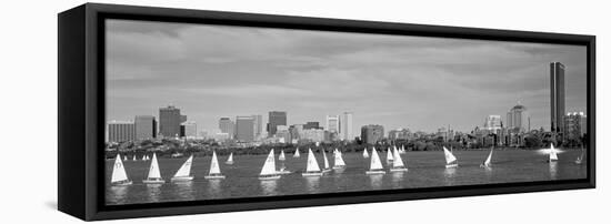 Usa, Massachusetts, Boston, Charles River, View of Boats on a River by a City-null-Framed Stretched Canvas