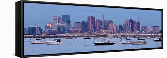 USA, Massachusetts, Boston, City Skyline and Boats Moored in the Harbour-Gavin Hellier-Framed Stretched Canvas