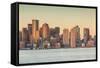 USA, Massachusetts, Boston. City skyline from Boston Harbor at dawn.-Walter Bibikow-Framed Stretched Canvas