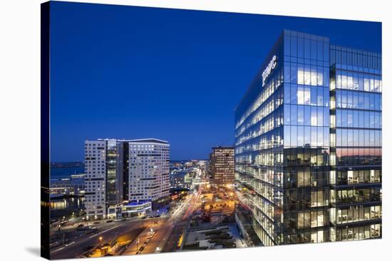 USA, Massachusetts, Boston of the new Seaport District at dusk-Walter Bibikow-Stretched Canvas