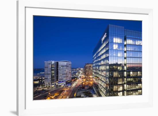 USA, Massachusetts, Boston of the new Seaport District at dusk-Walter Bibikow-Framed Premium Photographic Print