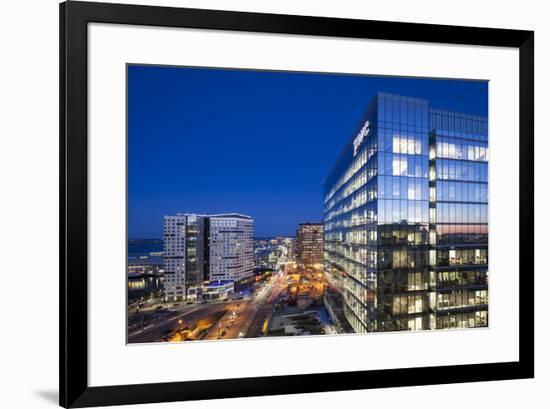 USA, Massachusetts, Boston of the new Seaport District at dusk-Walter Bibikow-Framed Premium Photographic Print