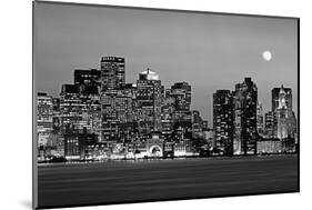 USA, Massachusetts, Boston, Panoramic view of a city skyline at night (Black And White)-null-Mounted Photographic Print