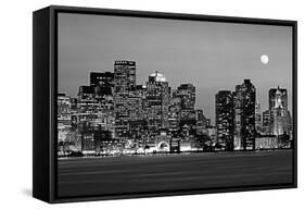 USA, Massachusetts, Boston, Panoramic view of a city skyline at night (Black And White)-null-Framed Stretched Canvas