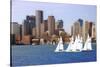 USA, Massachusetts. Boston waterfront skyline with sailboats.-Anna Miller-Stretched Canvas