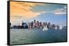 USA, Massachusetts. Boston waterfront skyline with sailboats.-Anna Miller-Framed Stretched Canvas