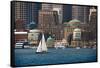 USA, Massachusetts. Boston waterfront skyline with sailboats.-Anna Miller-Framed Stretched Canvas