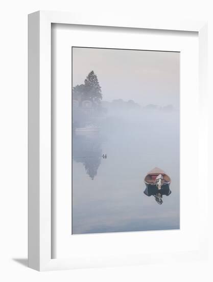 USA, Massachusetts, Cape Ann, boats in Annisquam Harbor in fog-Walter Bibikow-Framed Photographic Print