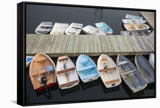 USA, Massachusetts, Cape Ann, boats in Annisquam Harbor-Walter Bibikow-Framed Stretched Canvas