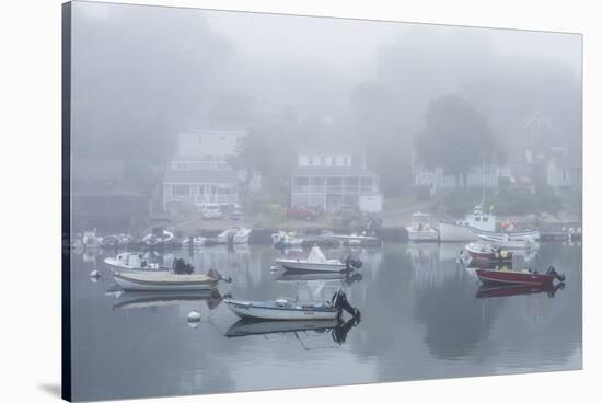 USA, Massachusetts, Cape Ann, Gloucester. Annisquam Harbor, boats in fog-Walter Bibikow-Stretched Canvas