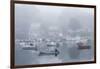 USA, Massachusetts, Cape Ann, Gloucester. Annisquam Harbor, boats in fog-Walter Bibikow-Framed Photographic Print