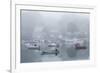 USA, Massachusetts, Cape Ann, Gloucester. Annisquam Harbor, boats in fog-Walter Bibikow-Framed Photographic Print