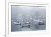 USA, Massachusetts, Cape Ann, Gloucester. Annisquam Harbor, boats in fog-Walter Bibikow-Framed Photographic Print