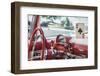 USA, Massachusetts, Cape Ann, Gloucester. Antique car, antique car interior and ace of spades card-Walter Bibikow-Framed Photographic Print