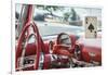 USA, Massachusetts, Cape Ann, Gloucester. Antique car, antique car interior and ace of spades card-Walter Bibikow-Framed Photographic Print