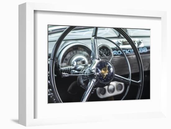 USA, Massachusetts, Cape Ann, Gloucester. Antique car, early 1960's-era antique car interior-Walter Bibikow-Framed Photographic Print