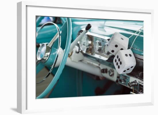 USA, Massachusetts, Cape Ann, Gloucester, Antique Car Show, 1950's Fuzzy Dice-Walter Bibikow-Framed Photographic Print