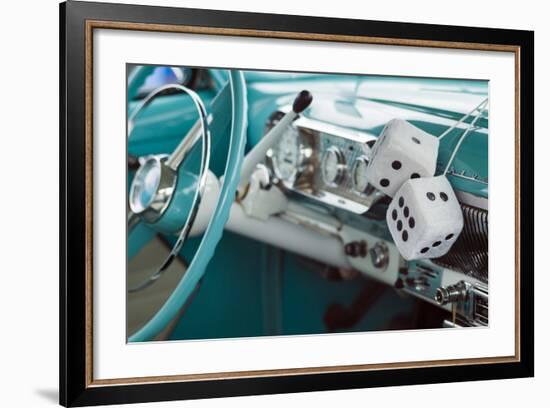 USA, Massachusetts, Cape Ann, Gloucester, Antique Car Show, 1950's Fuzzy Dice-Walter Bibikow-Framed Photographic Print