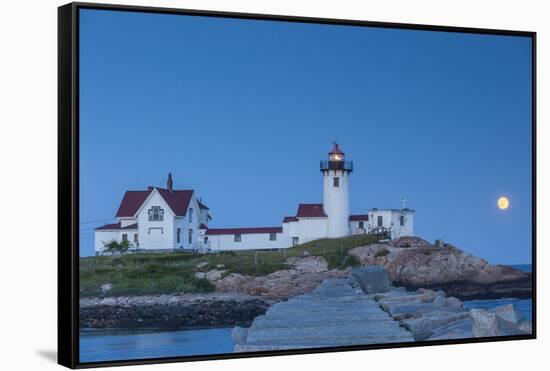 USA, Massachusetts, Cape Ann, Gloucester, Eastern Point LIghthouse with moonrise-Walter Bibikw-Framed Stretched Canvas