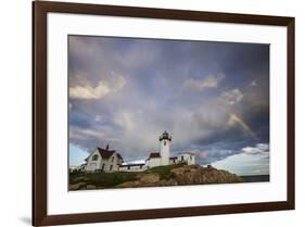 USA, Massachusetts, Cape Ann, Gloucester, Eastern Point Lighthouse with rainbow-Walter Bibikow-Framed Premium Photographic Print