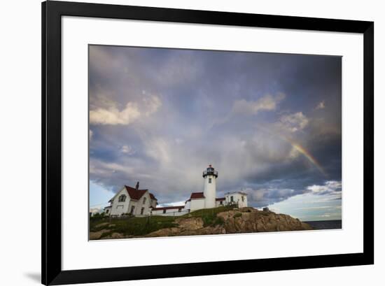 USA, Massachusetts, Cape Ann, Gloucester, Eastern Point Lighthouse with rainbow-Walter Bibikow-Framed Premium Photographic Print