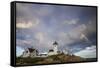 USA, Massachusetts, Cape Ann, Gloucester, Eastern Point Lighthouse with rainbow-Walter Bibikow-Framed Stretched Canvas