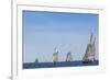 USA, Massachusetts, Cape Ann, Gloucester. Gloucester Schooner Festival, schooner parade of sail.-Walter Bibikow-Framed Photographic Print