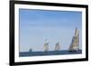 USA, Massachusetts, Cape Ann, Gloucester. Gloucester Schooner Festival, schooner parade of sail.-Walter Bibikow-Framed Photographic Print