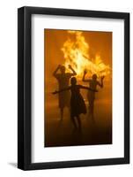 USA, Massachusetts, Cape Ann, Rockport, Fourth of July Bonfire, Silhouettes of People-Walter Bibikow-Framed Photographic Print