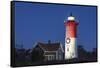 USA, Massachusetts, Cape Cod, Eastham. Nauset Light with Christmas wreath at dawn.-Walter Bibikow-Framed Stretched Canvas