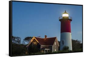 USA, Massachusetts, Cape Cod, Eastham, Nauset Lighthouse at dawn-Walter Bibikow-Framed Stretched Canvas