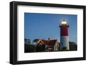 USA, Massachusetts, Cape Cod, Eastham, Nauset Lighthouse at dawn-Walter Bibikow-Framed Premium Photographic Print